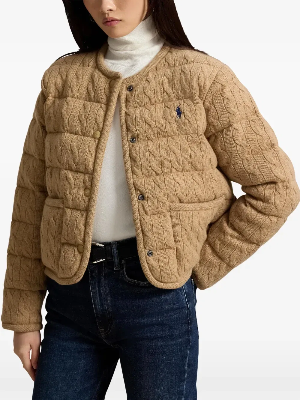 Бомбер фактурной вязки Polo Ralph Lauren, коричневый — фото 3
