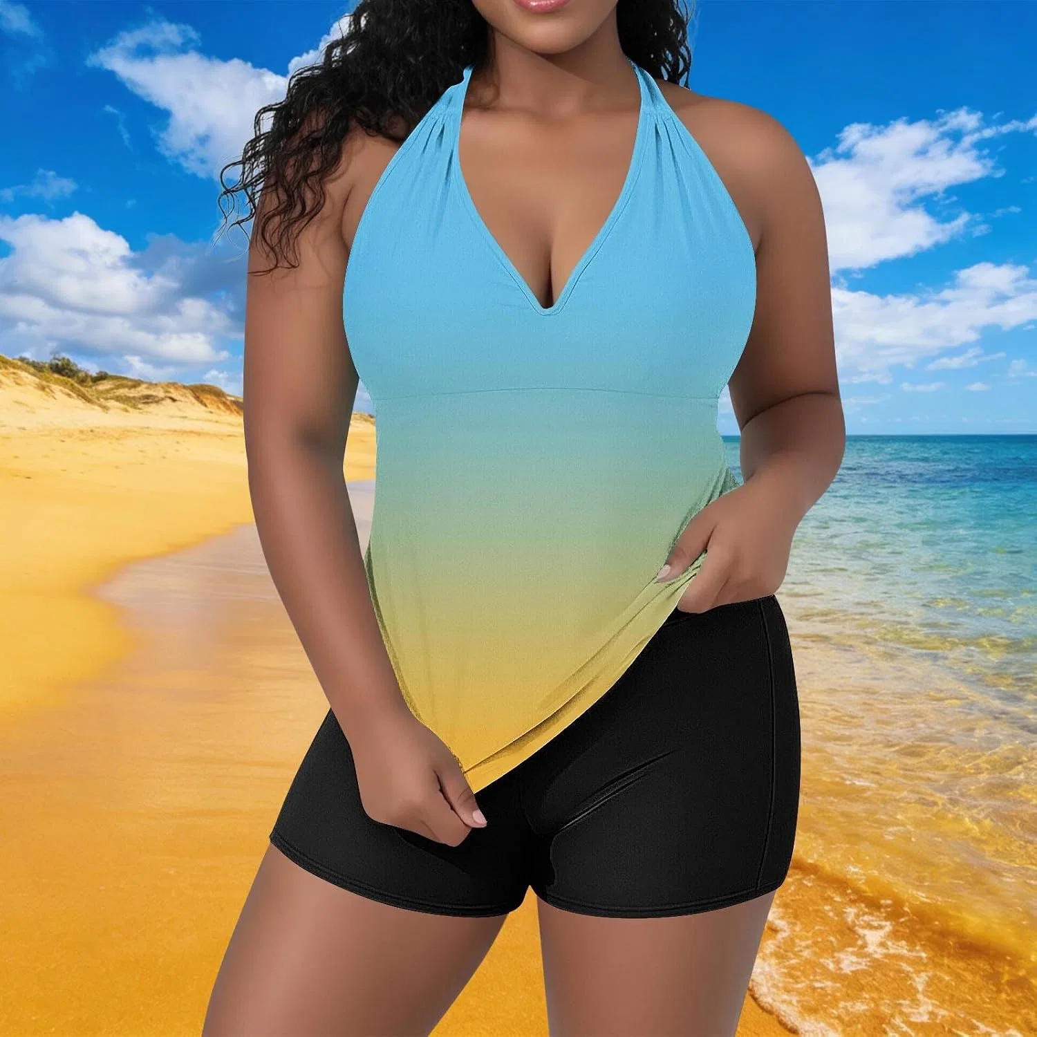 Женский танкини с шортами для контроля живота Plus Size, Purple — фото 2