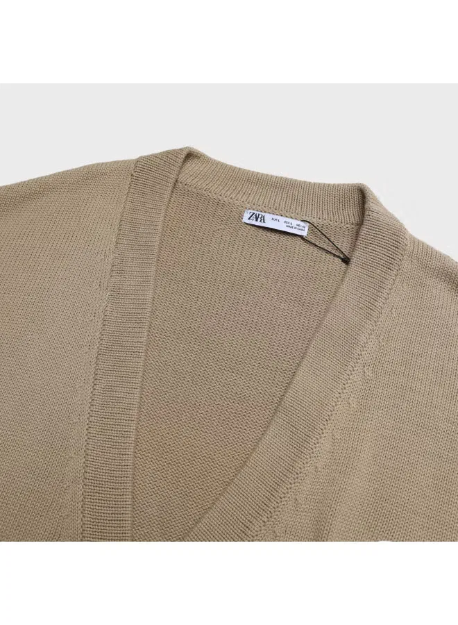 Кардиган свободный вязаный с вышивкой, Zara, темно-хаки — фото 4