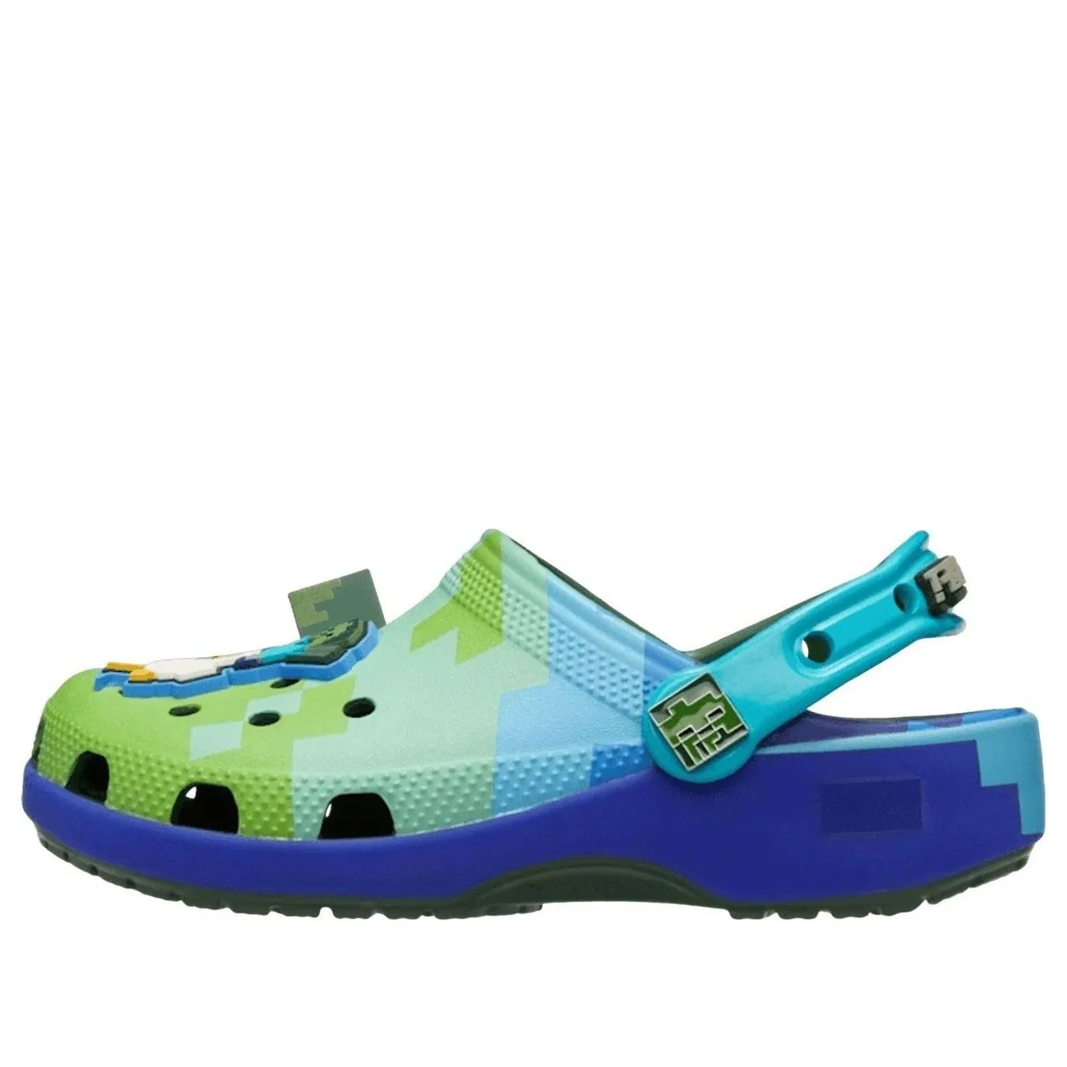 Детские сандалии с резиновым верхом Classic Clog Minecraft Chicken Jockey ‘Green Blue' Crocs, Green/Blue