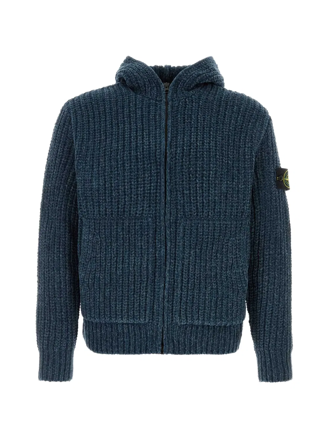 Худи из хлопкового шенилле синего цвета Stone Island, синий