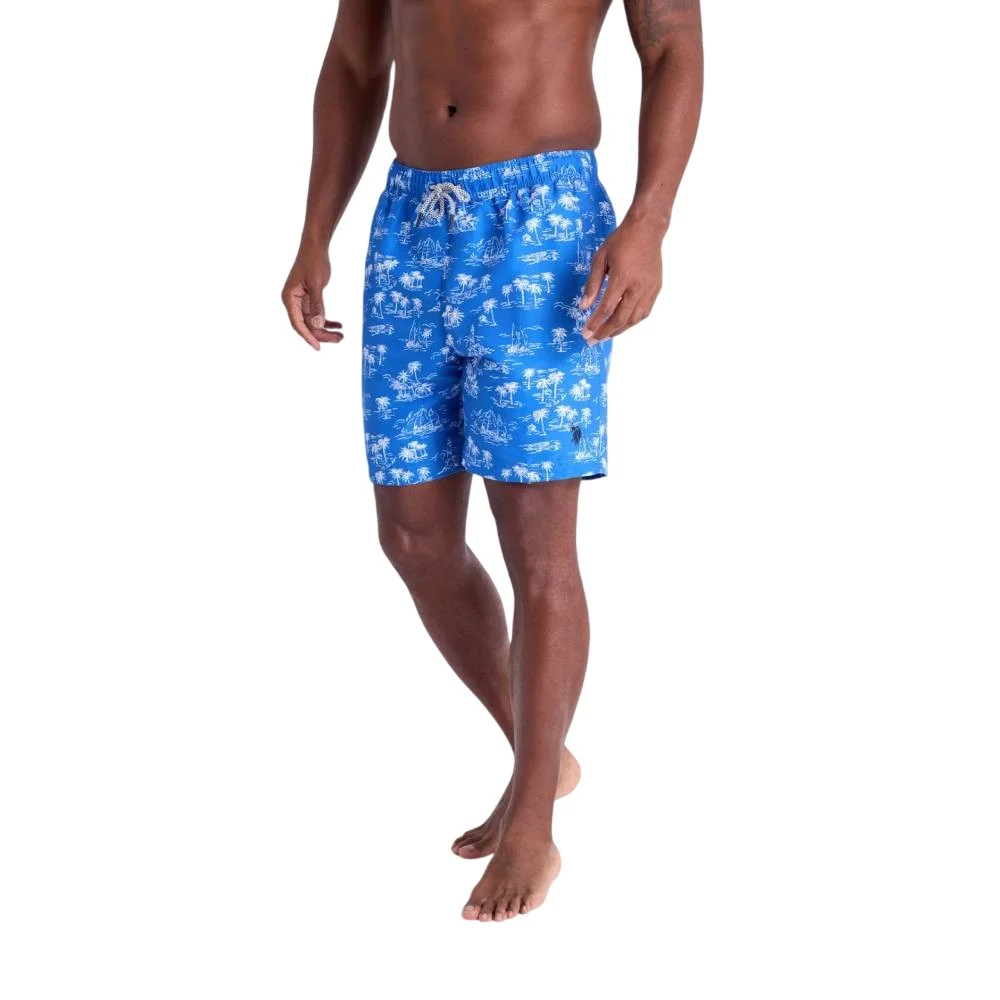Мужские шорты для плавания U.S. Polo Assn. 7" Palm Tree Print, голубой