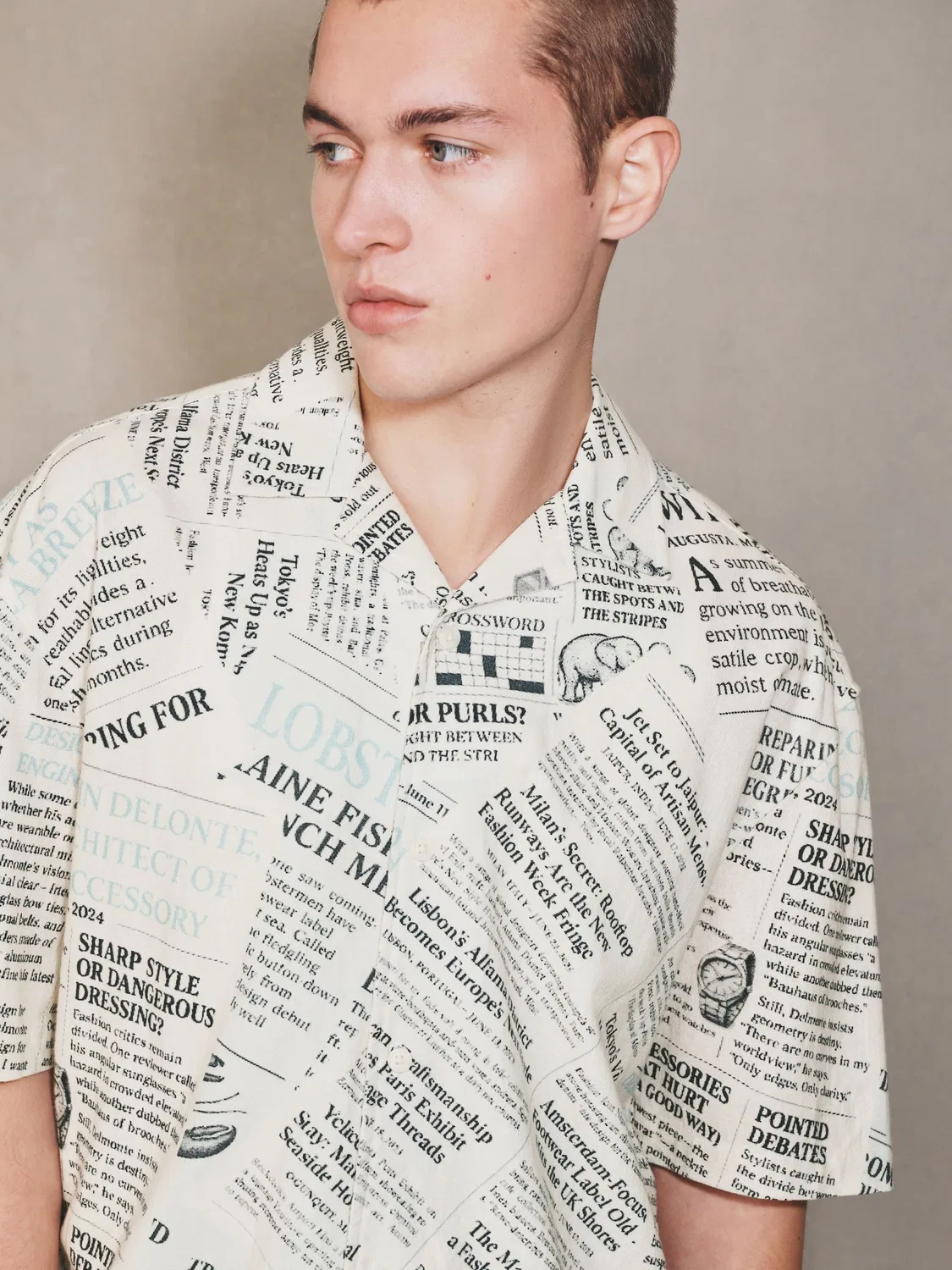 Рубашка с принтом, White Newspaper Print Next, белый