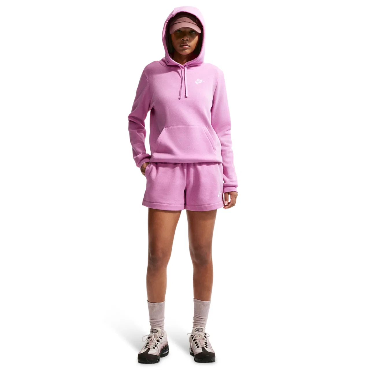 Женские шорты Club Fleece MR Nike, цвет Heather/Lt Magenta/White — фото 3