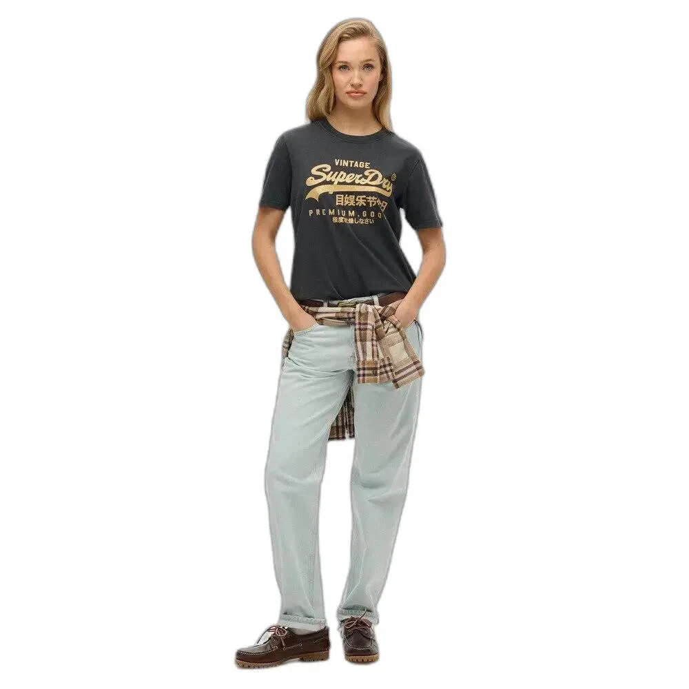 Женская футболка с металлическим принтом Vintage Logo Superdry, Черный — фото 2