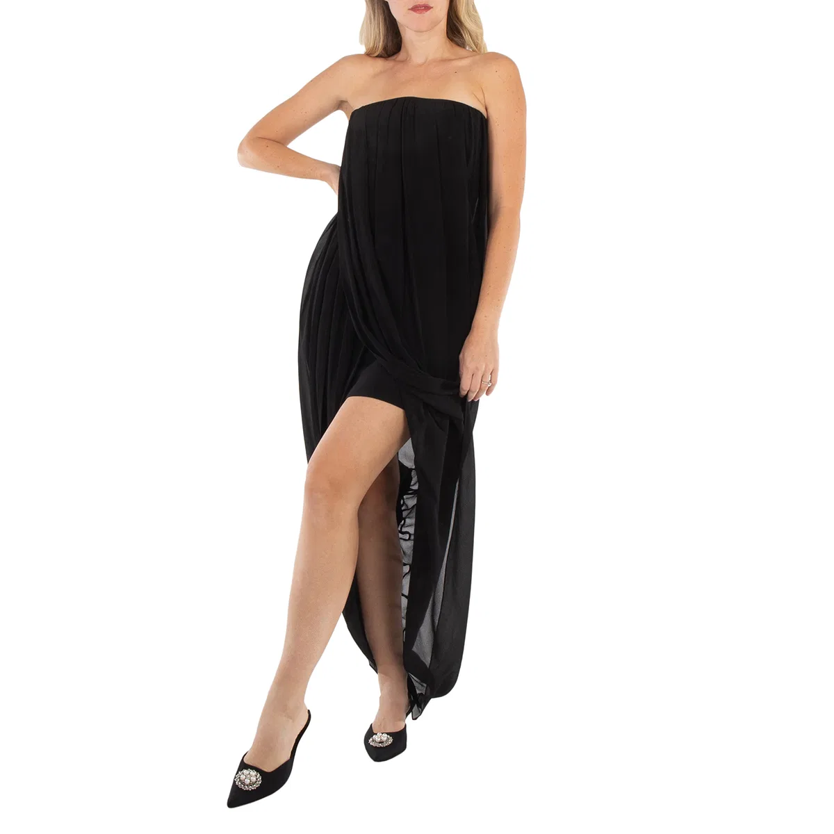 Платье вечернее из шелка Mulberry с драпировкой Black Mulberry Silk Evening Violet Draped Dress Burberry, Black — фото 2