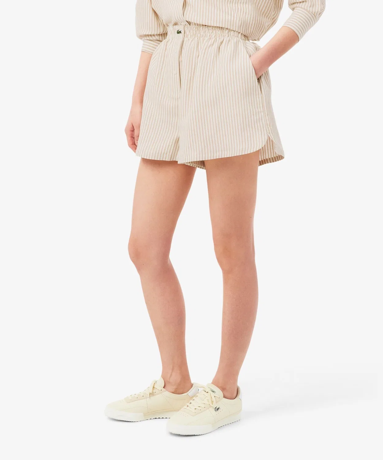 Женские шорты свободного кроя с полосатым принтом LACOSTE, Light Beige