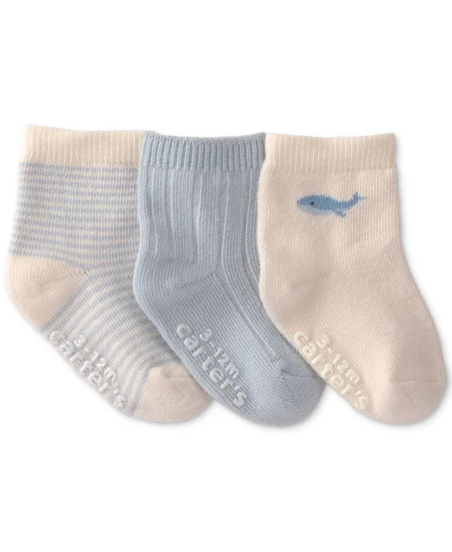 Носочки с принтом кита, комплект из 3 пар Carter's, Blue Ivory