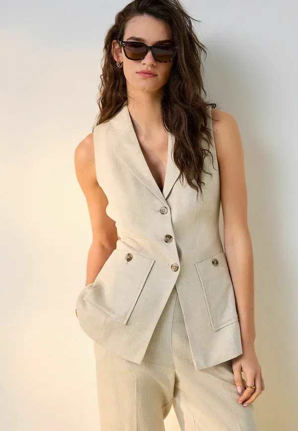 Жилет из льна и вискозы Waistcoat Next Neutral, нейтральный — фото 3