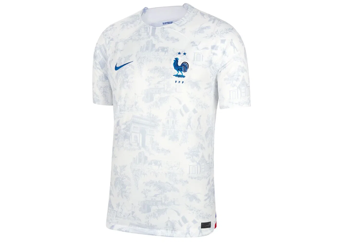 Мужская футбольная футболка с принтом Nike France 2022/23 Stadium Away Dri-FIT, White/Game Royal