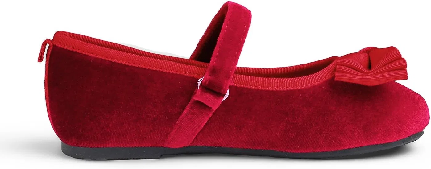 Детские балетки для девочек с бантом FEVERSOLE, Red Velvet Tri-Bow Maryjane — фото 3
