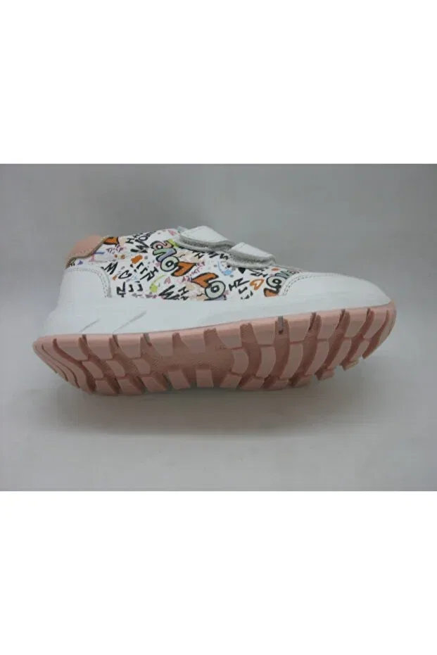 Детские кожаные ортопедические туфли для девочек с липучкой Toddler, White-Pink — фото 4