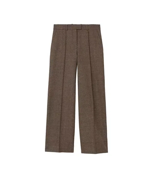 Женские брюки прямого кроя из шерсти и льна Prince of Wales Check Burberry, Soap Beige/Brown — фото 3