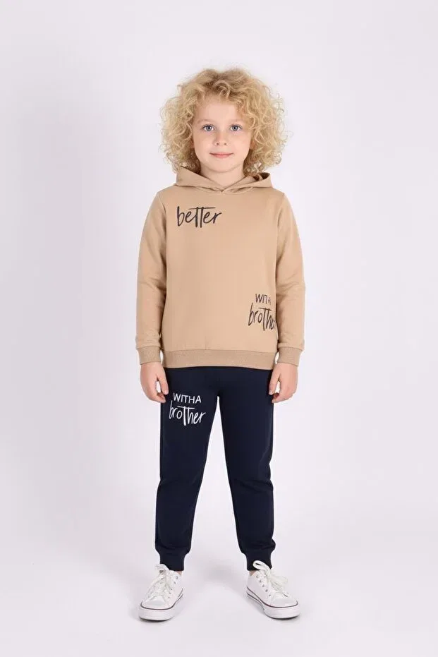 Детский спортивный костюм с принтом Printed Men's Hooded Kids' Tracksuit Mnk Baby&Kids, Light Brown