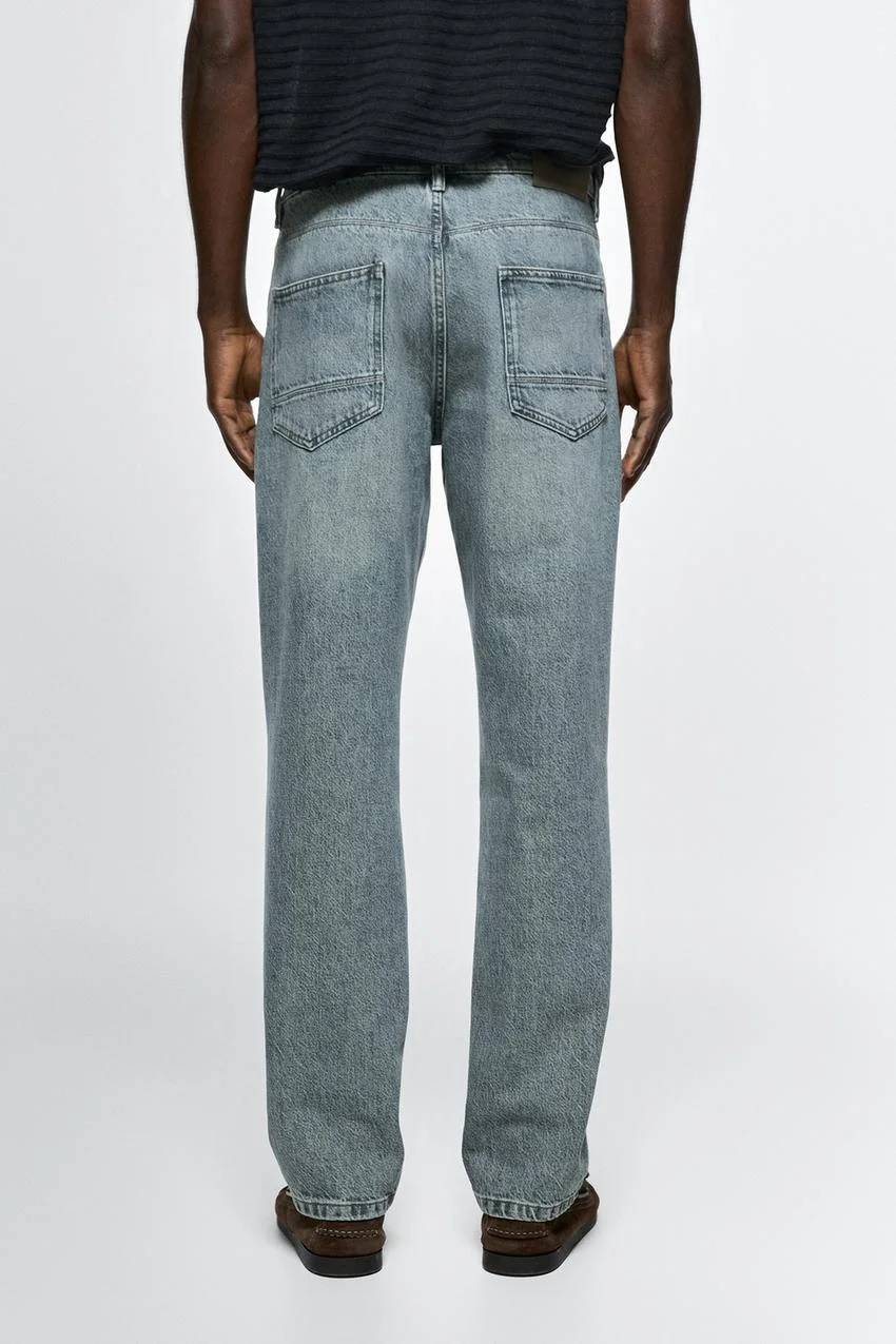 Джинсы Massimo Dutti Stonewashed Tapered-Fit, синий — фото 4