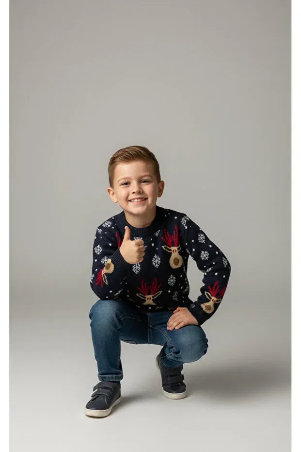 Детский свитер для мальчиков с новогодним принтом Name Baby, Navy Blue — фото 2