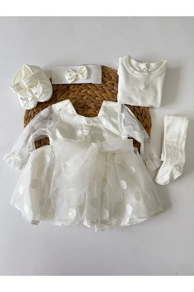 Детское платье для девочек с длинным рукавом (5 штук) Pileki Baby, Cream — фото 3