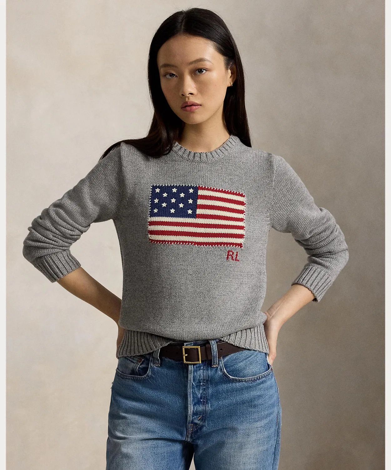 Женский свитер с длинным рукавомFlag Cotton POLO RALPH LAUREN, Grey