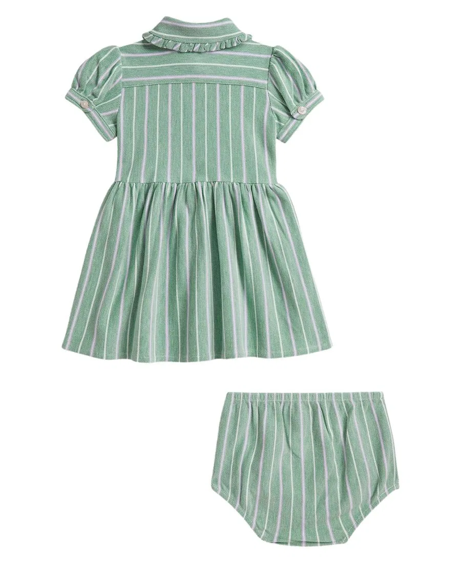 Платье-рубашка из хлопка с полоской и шортами-панталонами, модель Striped Knit Oxford Shirtdress Polo Ralph Lauren, Forest Lavender — фото 2
