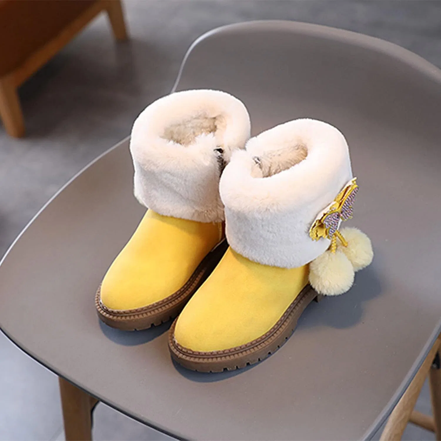Детские сапоги для девочек с толстой подошвой, Yellow — фото 2