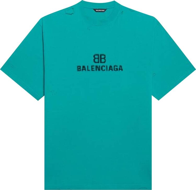 

Футболка Balenciaga BB Pixel Boxy T-Shirt 'Turquoise/Black', синий