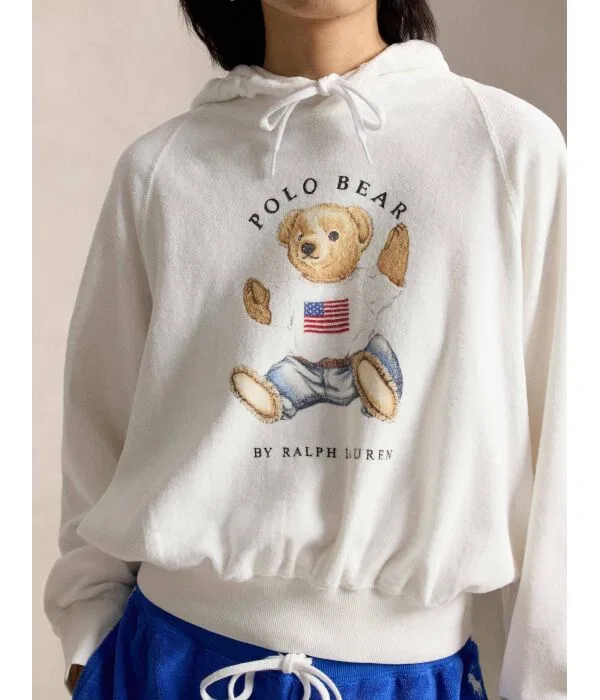 Женская хлопковая флисовая кофта с капюшоном Felpa Polo Ralph Lauren, белый — фото 4