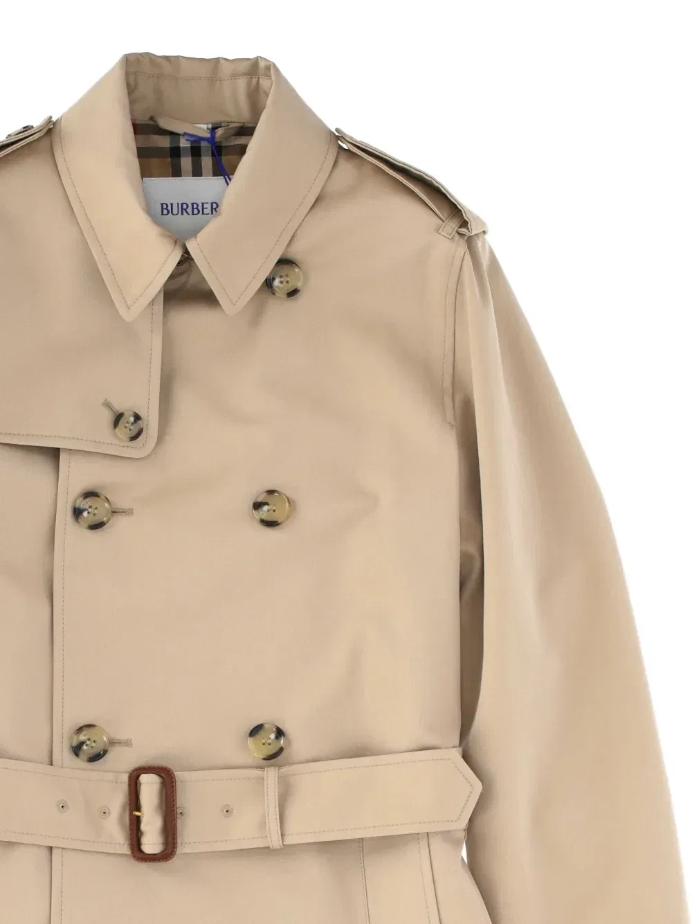 Двубортный тренч с поясом Burberry Kids, бежевый — фото 2