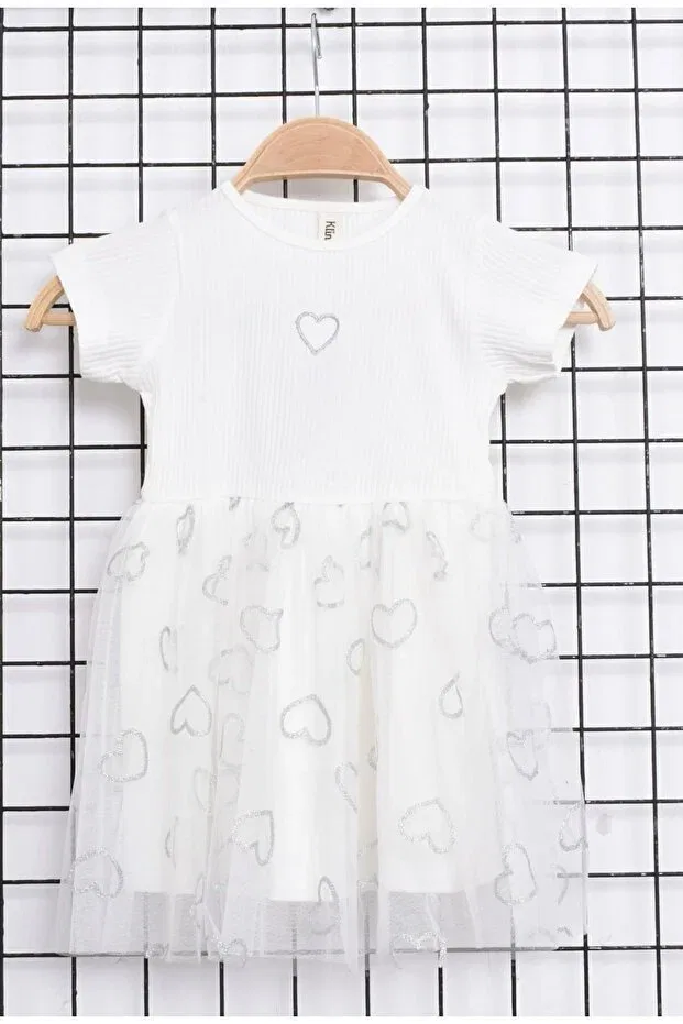 Детское платье для девочек с принтом Summer glittery heart patterned tutu baby girl dress Nimini Kids, White — фото 3