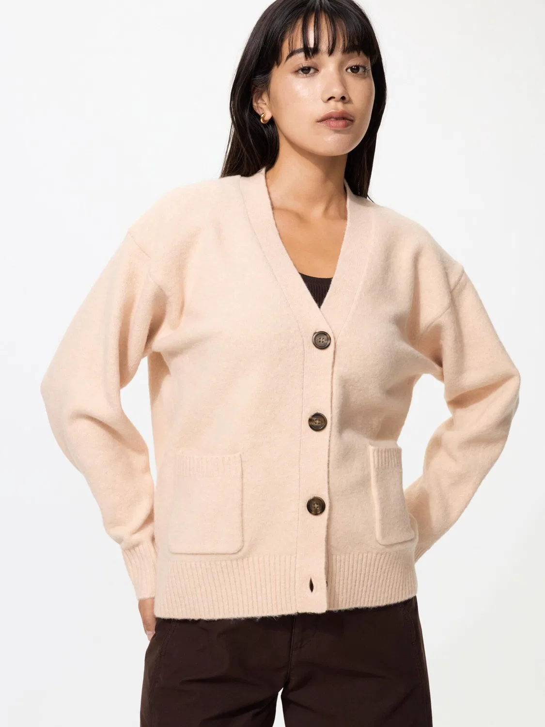 Кардиган Uniqlo, свободный, из пряжи «суфле», розовый