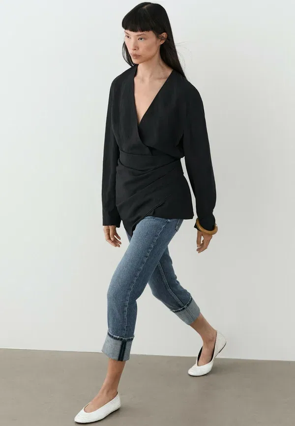 Жакет из вискозы и льна Lightweight kimono with sash detail, Massimo Dutti, темно-синий — фото 4