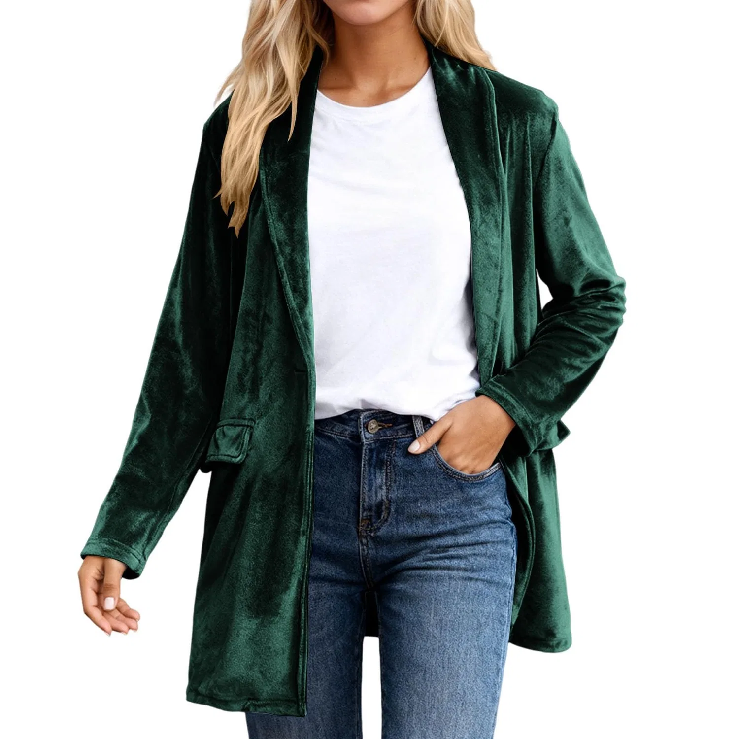 Женское пальто из мягкого флиса с длинным рукавом, Verde