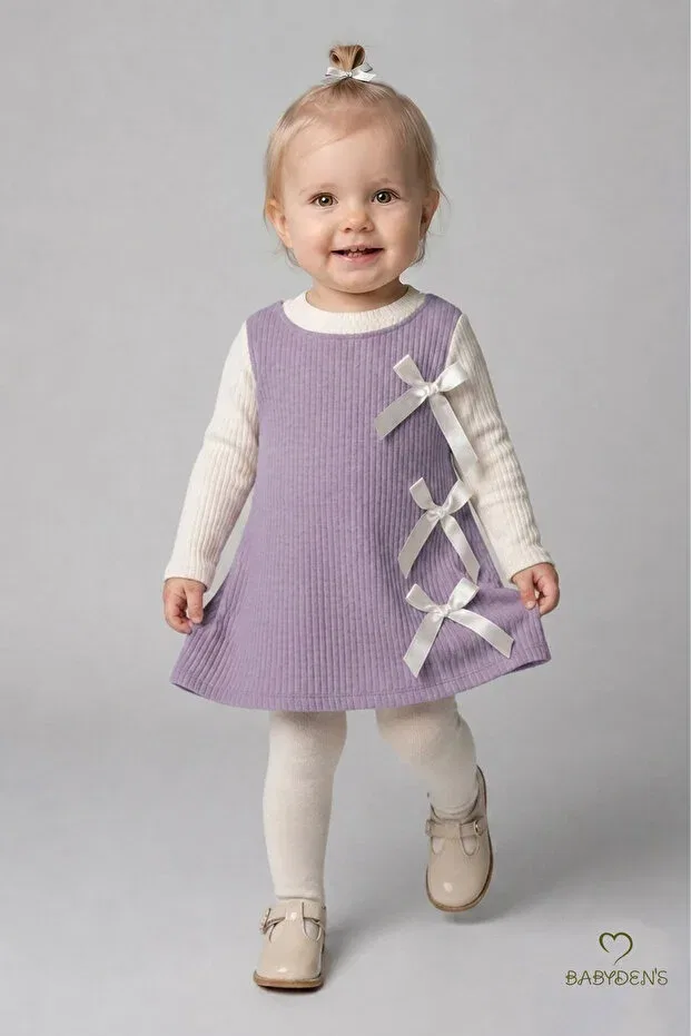 Детское платье для девочек из вельвета с длинным рукавом Babyden'S, Lilac