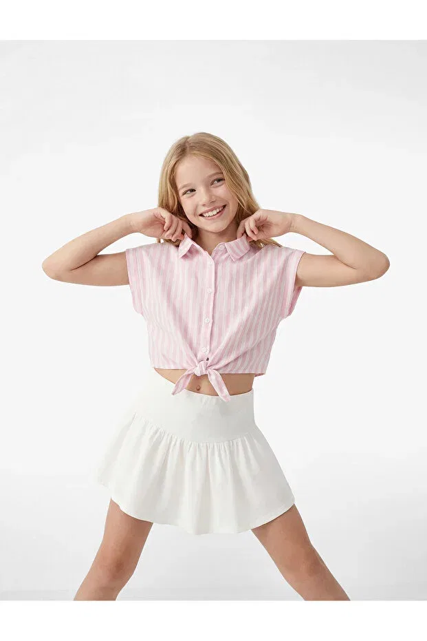 Детские шорты для девочек хлопковые Combed Cotton Shorts 6skg40003ak Koton, Ecru — фото 2