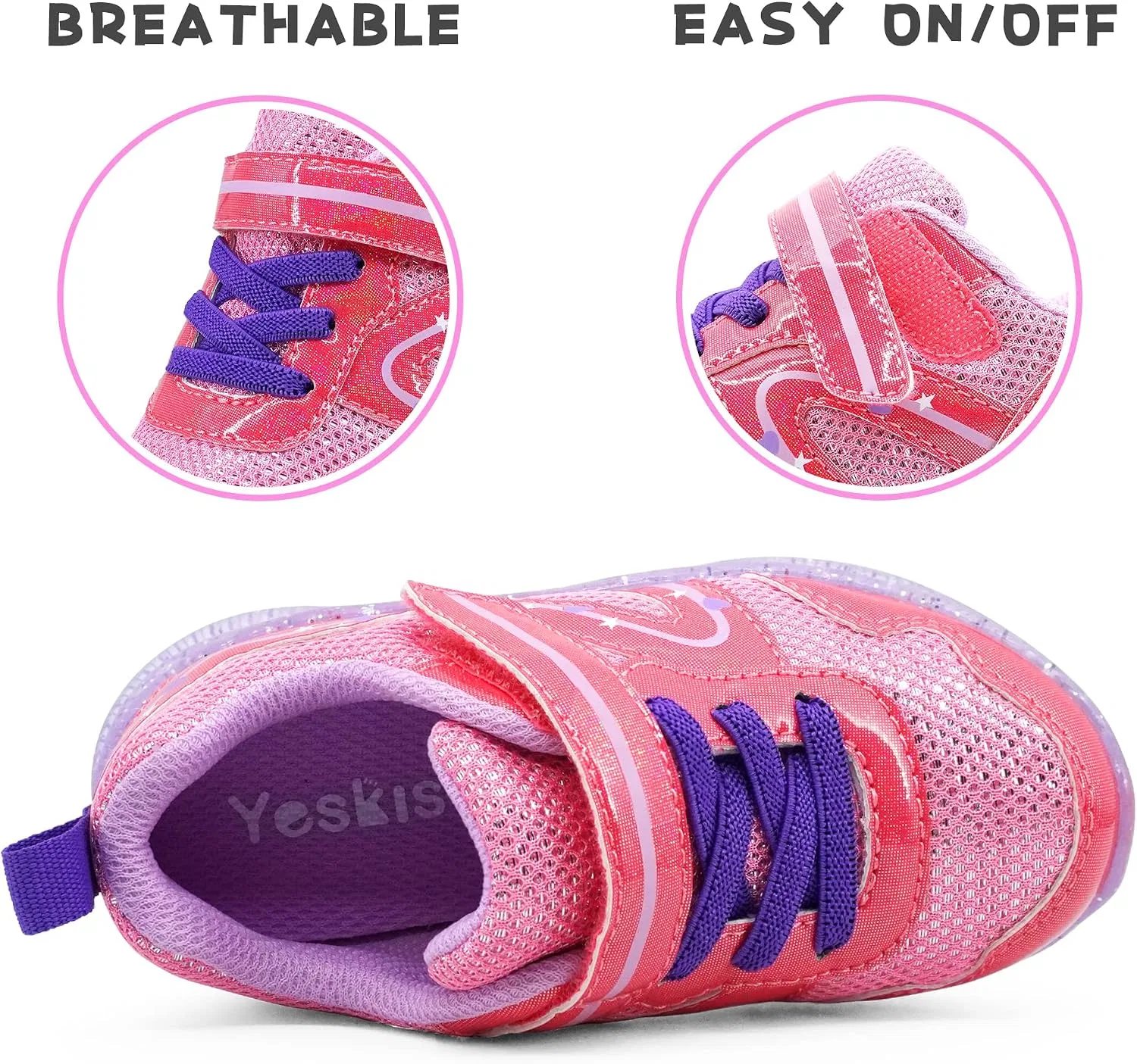 Детские кроссовки для девочек со светящейся подошвой YESKIS, Red Light Up Shoes — фото 3