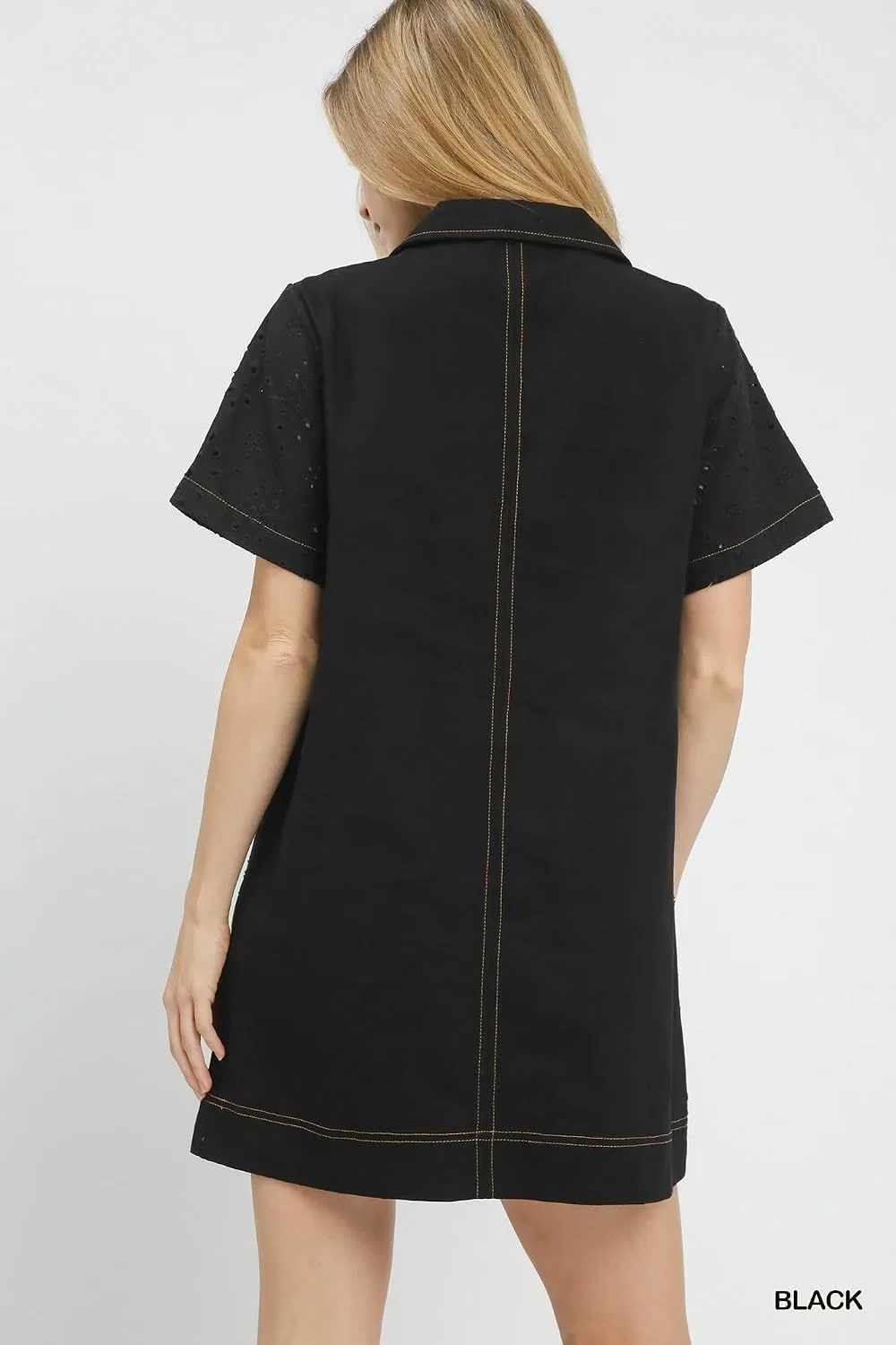 Женское платье-сдвиг с вышивкой Eyelet Short Sleeve Shift Dress, Black — фото 2