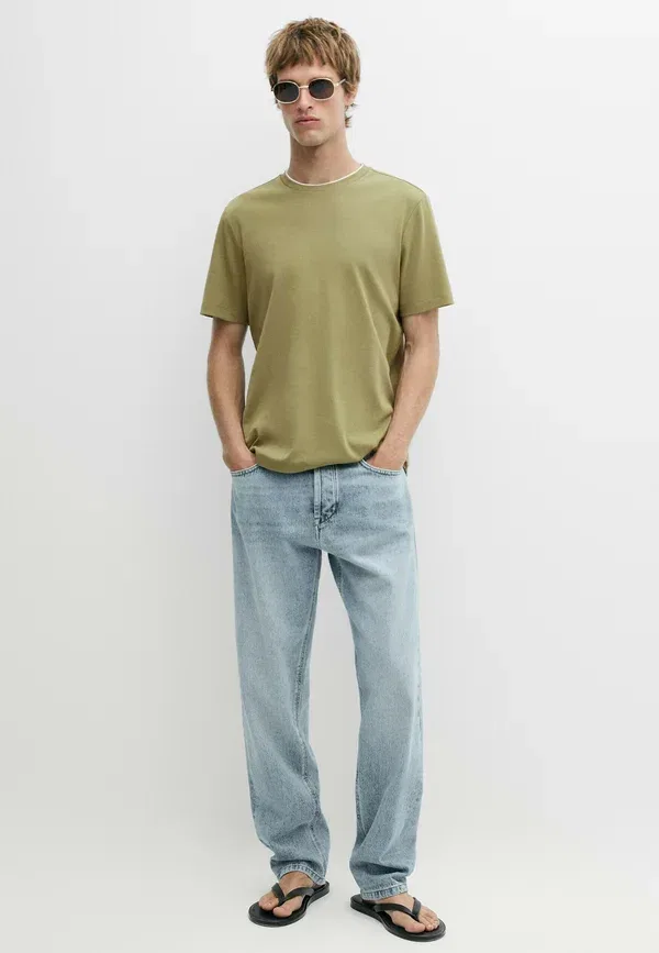 Футболка из хлопка Basic T-shirt Massimo Dutti, Mottled Dark Green, темно-зеленый — фото 2