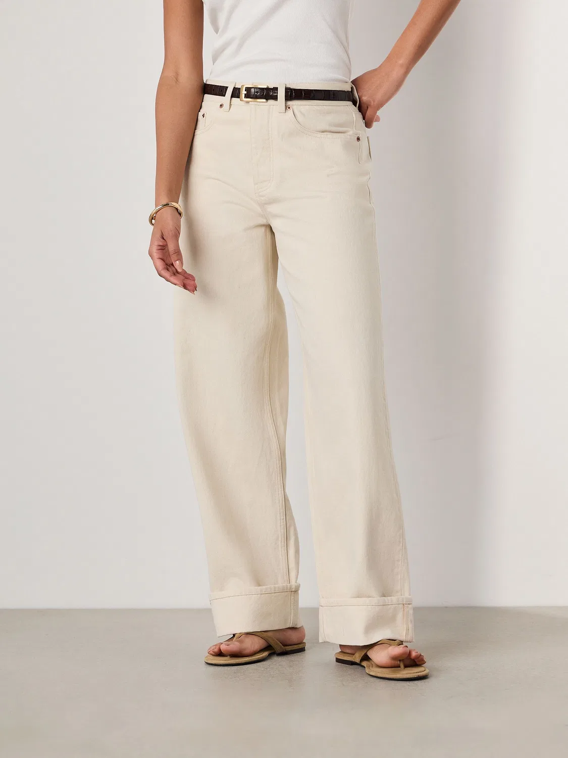 Джинсы бойфренды Premium Boyfriend Turn Up Selvedge Next, экрю — фото 3
