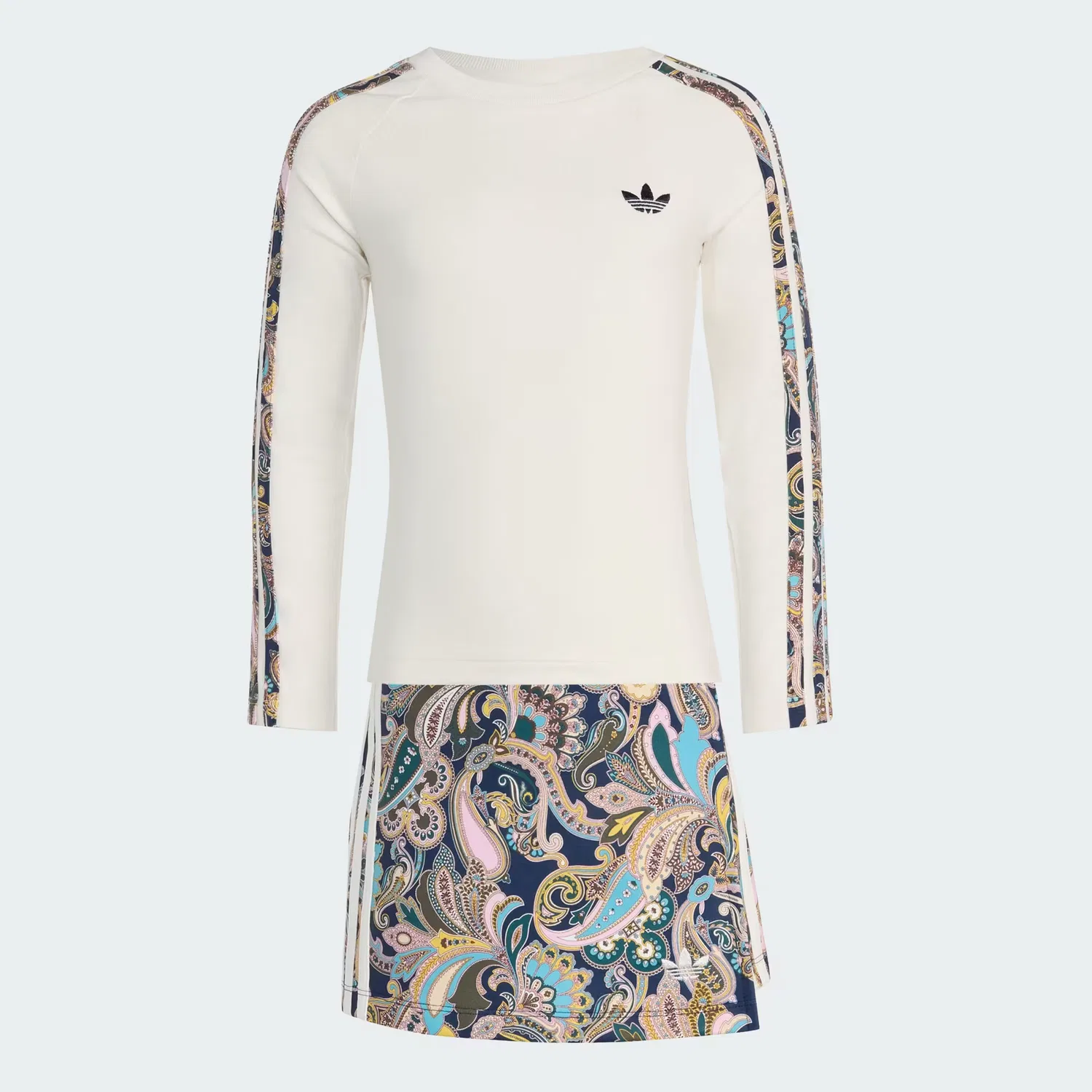 Детский комплект с принтом пейсли из топа с длинным рукавом и юбки-шорт Liberty London Adidas Originals, белый с мультиколором — фото 4
