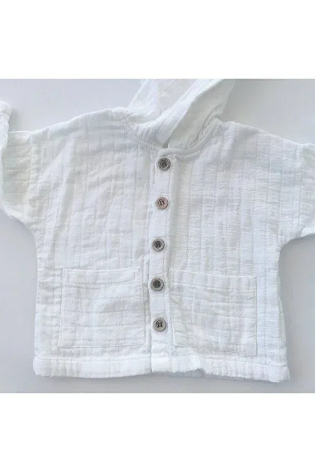 Детский кардиган для девочек с капюшоном Conroy hooded button-front tetra muslin Aydodo, White — фото 2