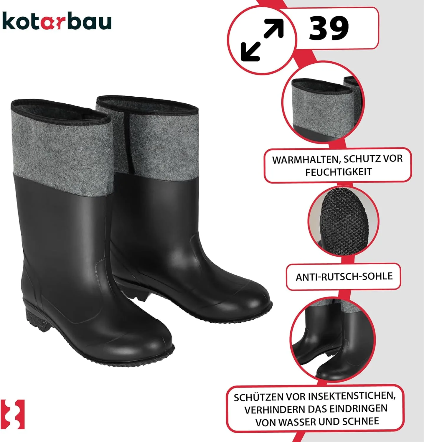 Резиновые сапоги KOTARBAU, шерстяные сапоги, рабочие сапоги унисекс, резиновые сапоги, водонепроницаемые зимние сапоги, сапоги для работы на шесте, рабочие сапоги, резиновые сапоги, черный/серый — фото 4