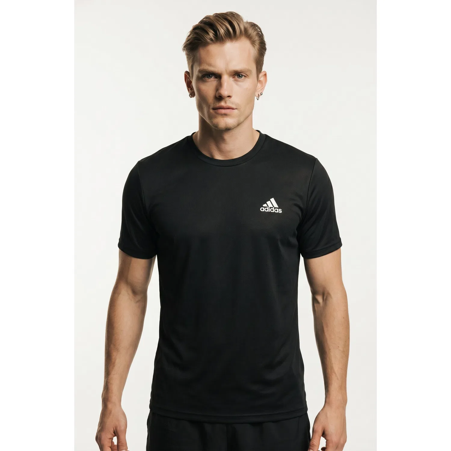 Мужская тренировочная футболка с тремя полосками Adidas Performance, Black/Team Dark Green/White/Better Scarlet