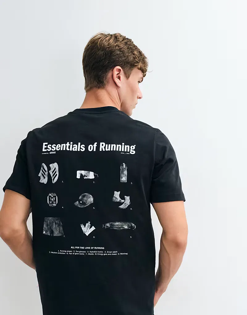Футболка Adidas Running essentials с принтом на спине, черный