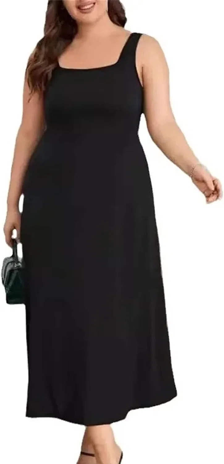 Женское платье-футляр без рукавов с V-образным вырезом Plus Size, Black — фото 4