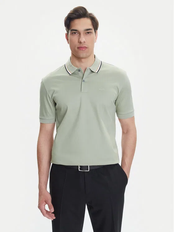 Поло slim fit Penrose Boss, зеленый