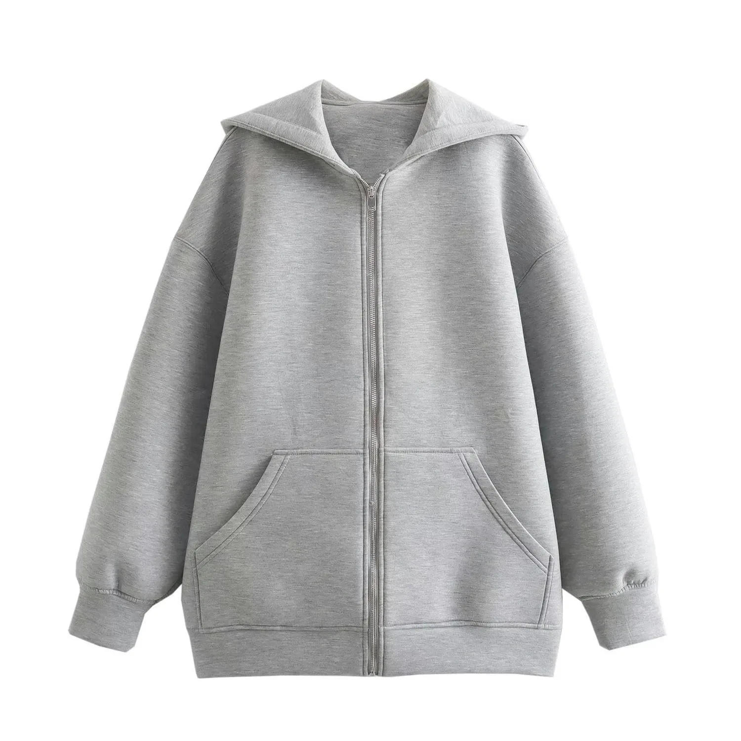 Женский кардиган из футера с капюшоном, свободный, длинный, серый, Grigio