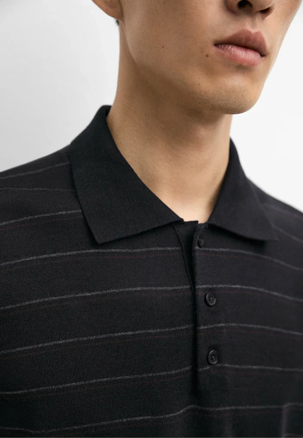 Полосатый вязаный поло с короткими рукавами - рубашка поло Massimo Dutti, Dark Blue — фото 4