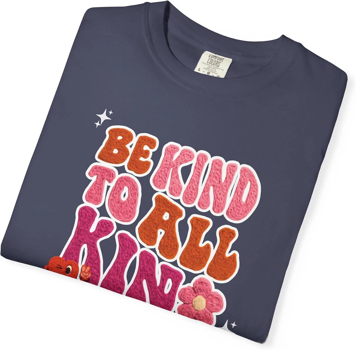 Женская футболка с принтом Be Kind to All Kinds, джинсово-синий — фото 2