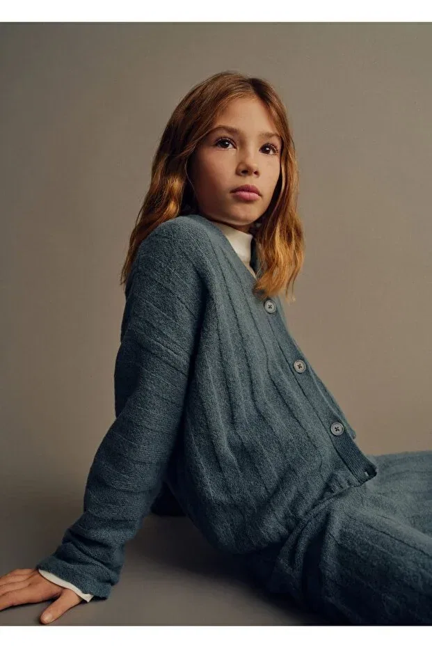 Детский кардиган с длинным рукавом Mango Kids, Petrol Blue