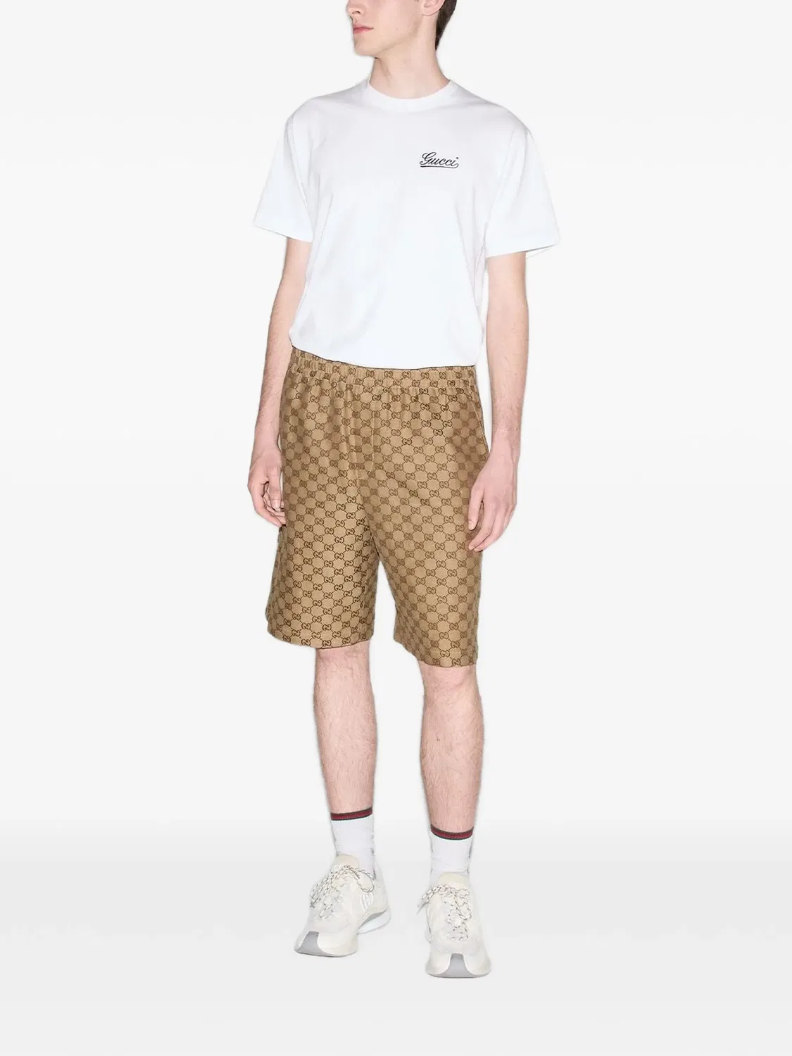 Льняные шорты с узором GG Supreme Gucci, коричневый — фото 2