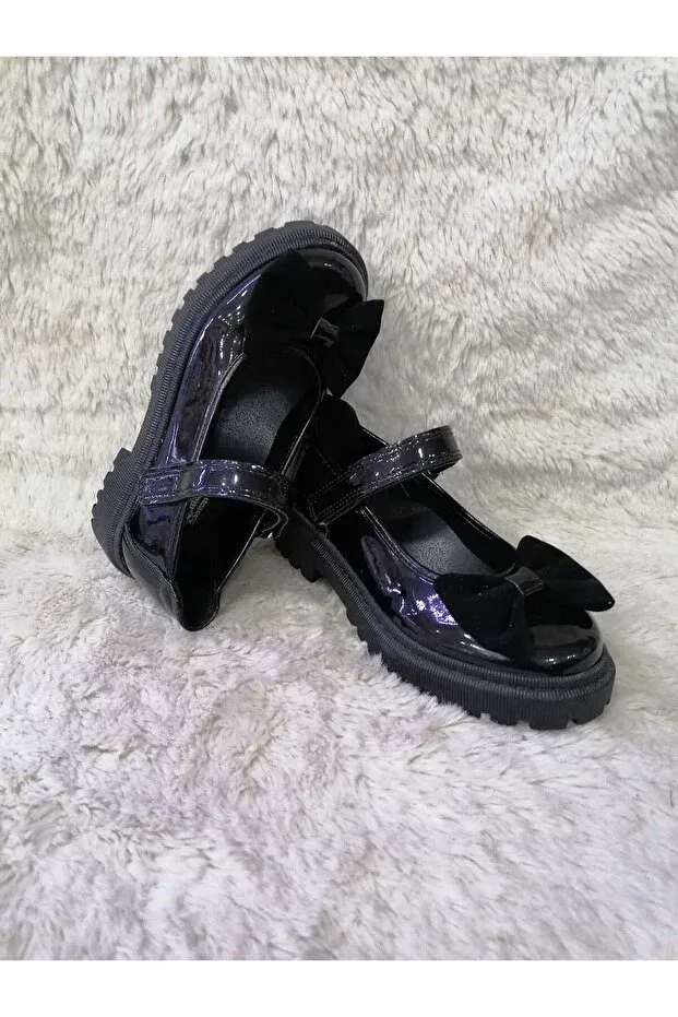 Детские балетки для девочек с бантом Özgür Kids, Black Rugan — фото 2